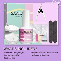 Saviland Nail Tips and Glue Gel Kit - Gel x Nail Kit 500pcs Gel Nail Tips Half Cover Clear Gel Tips Nail Kit with Multifunctional Nail Glue Gel and 16w Mini Nail Lamp for Nail Art Design Manicure Gift Salon At Home Mother's Day