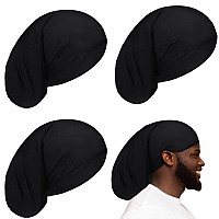 4 Pieces Unisex Dreadlock Cap Long Hair Dreads Head Wrap Sleeping Cap Hair Accessories Sleep Bonnet For Men Women Black