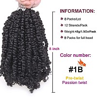 Zrq Short 8 Packs Pretwisted Bob Passion Twist Crochet Hair With Curly Ends 8 Inch Pre Looped Black Passion Twists Hair 12 Root