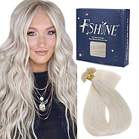 Fshine Pre Bonded Hair Extensions Real Human Hair White Blonde 20 Inch Nail Tip Keratin Bonding Human Hair Extensions 50G50S Bl