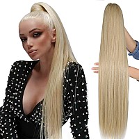 Straight Ponytail Extensions Blonde Highlights Drawsting Long Ponytail Clip In Hairpiece Synthetic Ponytail Hair Extensions For