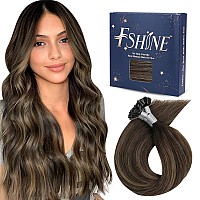 Fshine K Tip Hair Extensions Real Human Hair 22 Inch Keratin Bond Hair Extensions Pre Bonded Remy Human Hair Balayage Dark Brown