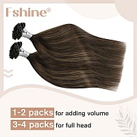 Fshine K Tip Hair Extensions Real Human Hair 22 Inch Keratin Bond Hair Extensions Pre Bonded Remy Human Hair Balayage Dark Brown