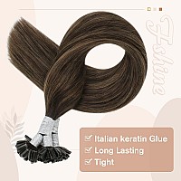 Fshine K Tip Hair Extensions Real Human Hair 22 Inch Keratin Bond Hair Extensions Pre Bonded Remy Human Hair Balayage Dark Brown