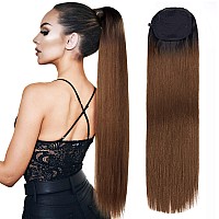 Straight Ponytail Extension Drawstring Ombre Brown Long Ponytail Clip In Hairpiece Synthetic Ponytail Hair Extensions For Black