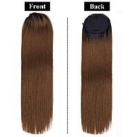 Straight Ponytail Extension Drawstring Ombre Brown Long Ponytail Clip In Hairpiece Synthetic Ponytail Hair Extensions For Black