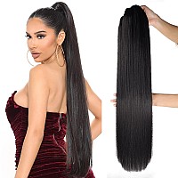 Straight Ponytail Extensions Drawstring Long Ponytail Clip in Hairpiece Hair Extensions Ponytail Synthetic for Black Women(32 Inch #1 Black, 6.70OZ)