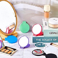 Jetec Mini Folding Mirror Round Compact Mirror Portable Pocket Mirror Makeup Small Mirror Vintage Portable Travel Makeup Mirror