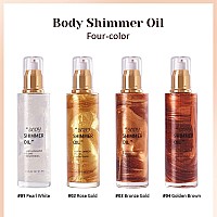 MAEPEOR Shimmer Body Luminizer 5 Colors Moisturizing Glow Illuminator Smooth and Non-sticky Summer Body Highlighter For Face & Body (2.8 Fl Oz (Pack of 1), 04 Golden Brown)