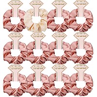 Satin Bridesmaid Scrunchies 12 pack Proposal Gifts Elastics Hair Ties Scrunchies Bachelorette Party Favors Satin Bridesmaid Gift for Bridal Wedding Parties (Beige & Rose Gold)