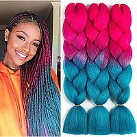 AFNOTE Ombre Braiding Hair for Black Women 3 Pack 24 Inch Synthetic Braids Hair Extensions High Temperature Synthetic Crochet Braiding Hair for Women Girl (Peach Pink/Lake Blue)