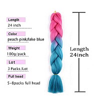 AFNOTE Ombre Braiding Hair for Black Women 3 Pack 24 Inch Synthetic Braids Hair Extensions High Temperature Synthetic Crochet Braiding Hair for Women Girl (Peach Pink/Lake Blue)