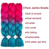 AFNOTE Ombre Braiding Hair for Black Women 3 Pack 24 Inch Synthetic Braids Hair Extensions High Temperature Synthetic Crochet Braiding Hair for Women Girl (Peach Pink/Lake Blue)