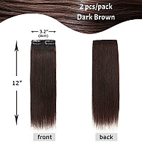 S-noilite Clip in Human Hair Extensions for Short Hair 2PCS 2 Clips Clip in Hairpieces For Women with Thinning Hair Add Hair Volume 34g 12Inch-Dark Brown