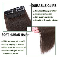 S-noilite Clip in Human Hair Extensions for Short Hair 2PCS 2 Clips Clip in Hairpieces For Women with Thinning Hair Add Hair Volume 34g 12Inch-Dark Brown