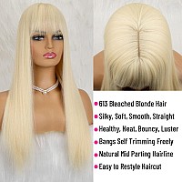 613 Blonde Wig With Bangs Long Straight Wig For Women Natural Fashion Silky Soft Hair Heat Resistant Fiber Synthetic Wig Machine