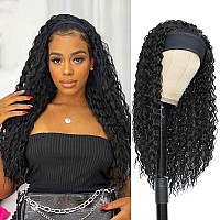 Aksice Headband Wigs for Black Women Synthetic, Curly Headband Wig 22 Inch, Wet and Wavy Wigs with Headbands Attached Glueless Half Head Band Wig 150% Density Heat Friendly (22 Inch)