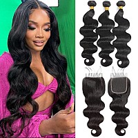 Kapelli Hair Body Wave Human Hair 3 Bundles With Closure 10A Brazilian Virgin Hair Bundles With Lace Closure 14 16 1814Closure