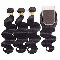 Kapelli Hair Body Wave Human Hair 3 Bundles With Closure 10A Brazilian Virgin Hair Bundles With Lace Closure 14 16 1814Closure