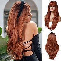 Esmee 24 Inches Long Straight Auburn Layered Natural Synthetic Hair Wigs for Women with Dark Roots for Daily Party Use