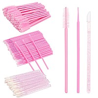 300 PCS Eyelash Extension Supplies Kit, Disposable Micro Swab Brush, Eyebrow Spoolie, Lip Brush, Mascara Wand Applicator (Pink Sets)