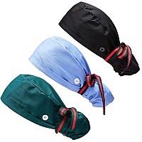 Scrub Cap Ponytail Working Cap With Buttons And Ribbon Tie For Women Long Hair Halloween Chemo Hats Cancer Headwear Head Scarfs