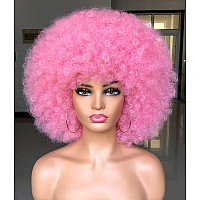 Hihoo Short Afro Wig With Bangs For Black Women Afro Kinky Curly Wig 70S Premium Synthetic Big Afro Wigpink