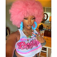 Hihoo Short Afro Wig With Bangs For Black Women Afro Kinky Curly Wig 70S Premium Synthetic Big Afro Wigpink