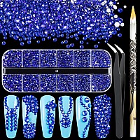 3600Pcs Royal Blue Round Rhinestones 184Mm Flatback For Manicure 6 Multi Sizes Nail Art Shine Crystal Gem Diamond Bling Set W