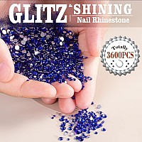 3600Pcs Royal Blue Round Rhinestones 184Mm Flatback For Manicure 6 Multi Sizes Nail Art Shine Crystal Gem Diamond Bling Set W