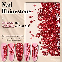 3600Pcs Red Round Rhinestones Flatback 184Mm Flatback For Manicure 6 Multi Sizes Nail Art Shine Crystal Gem Diamond Bling Set