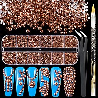 3600Pcs Rose Gold Round Rhinestones 184Mm Flatback For Manicure 6 Multi Sizes Nail Art Shine Crystal Gem Diamond Bling Set Wi