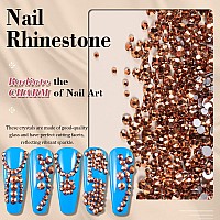 3600Pcs Rose Gold Round Rhinestones 184Mm Flatback For Manicure 6 Multi Sizes Nail Art Shine Crystal Gem Diamond Bling Set Wi