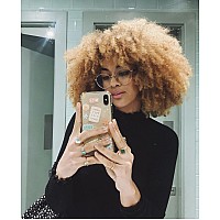 Runm Short Curly Afro Wig With Bangs For Black Women Kinky Curly Hair Wig Afro Synthetic Full Wigsombre Blonde