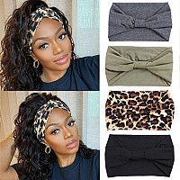 Xtrend 4 Packs Wide Headband Fashion Personality Headscarf Bohemian Style Elastic Knotted Nonslip Headband Suitable For Black W