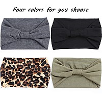 Xtrend 4 Packs Wide Headband Fashion Personality Headscarf Bohemian Style Elastic Knotted Nonslip Headband Suitable For Black W