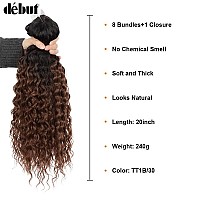 Dbut Water Wave 8 Bundles With Simple Closure Wavy Synthetic High Temperature Fiber Hair Weave 9Pcs 20 Inch 240G Tt1B30 Dar