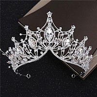 Cocide Silver Jewelry Set For Women Crystal Tiara And Necklace Kit For Girls Rhinestone Crown Earrings Neck Accessories For Brid