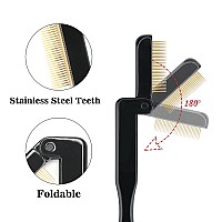 G2Plus 2Pcs Folding Eyelash Comb Eyebrow Comb Metal Teeth Professional Tool For Define Lash Brow Black