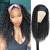 Aksice Headband Wigs For Black Women Synthetic Curly Headband Wig 18 Inch Wet And Wavy Wigs With Headbands Attached Glueless H