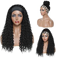 Aksice Headband Wigs For Black Women Synthetic Curly Headband Wig 18 Inch Wet And Wavy Wigs With Headbands Attached Glueless H