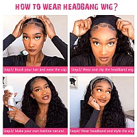 Aksice Headband Wigs For Black Women Synthetic Curly Headband Wig 18 Inch Wet And Wavy Wigs With Headbands Attached Glueless H