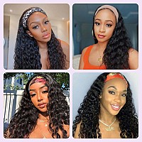 Aksice Headband Wigs For Black Women Synthetic Curly Headband Wig 18 Inch Wet And Wavy Wigs With Headbands Attached Glueless H