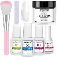 Lofuanna Dip Powder Nail Kit Starter-White Nail Dipping Powder with Base&Top Coat&Activator&Brush Saver,No UV/LED Needed,DIY French Nail Art Manicure,Easy to Apply for Home or Salon Use