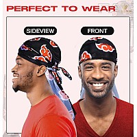 Durag Silky 360 Waves Silky 360 Wave Du Rag With Long Tails And Quadruple Stitching Akat Black Red Cloud