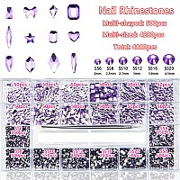 4880 Pcs Purple Nail Rhinestones Nail Crystals Gems Beads Stones Light Purple Round Multi Shaped Flatback Nail Rhinestones Gems