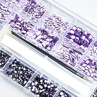 4880 Pcs Purple Nail Rhinestones Nail Crystals Gems Beads Stones Light Purple Round Multi Shaped Flatback Nail Rhinestones Gems