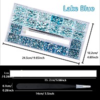 4880Pcs Lake Blue Rhinestones for Nails, Blue Crystal Nail Rhinestones Round Beads Flatback Glass Gems Stones, Multi Shapes Rhinestones 3D Crystals for Nail Art DIY Crafts Clothes Shoes Jewelry