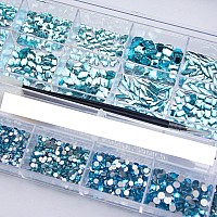 4880Pcs Lake Blue Rhinestones for Nails, Blue Crystal Nail Rhinestones Round Beads Flatback Glass Gems Stones, Multi Shapes Rhinestones 3D Crystals for Nail Art DIY Crafts Clothes Shoes Jewelry