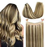 Goo Goo Wire Hair Extensions Human Hair 8A22 Medium Brown Mix Golden Blonde Highlighted 18Inch 95G Invisible Wire Hair Extens